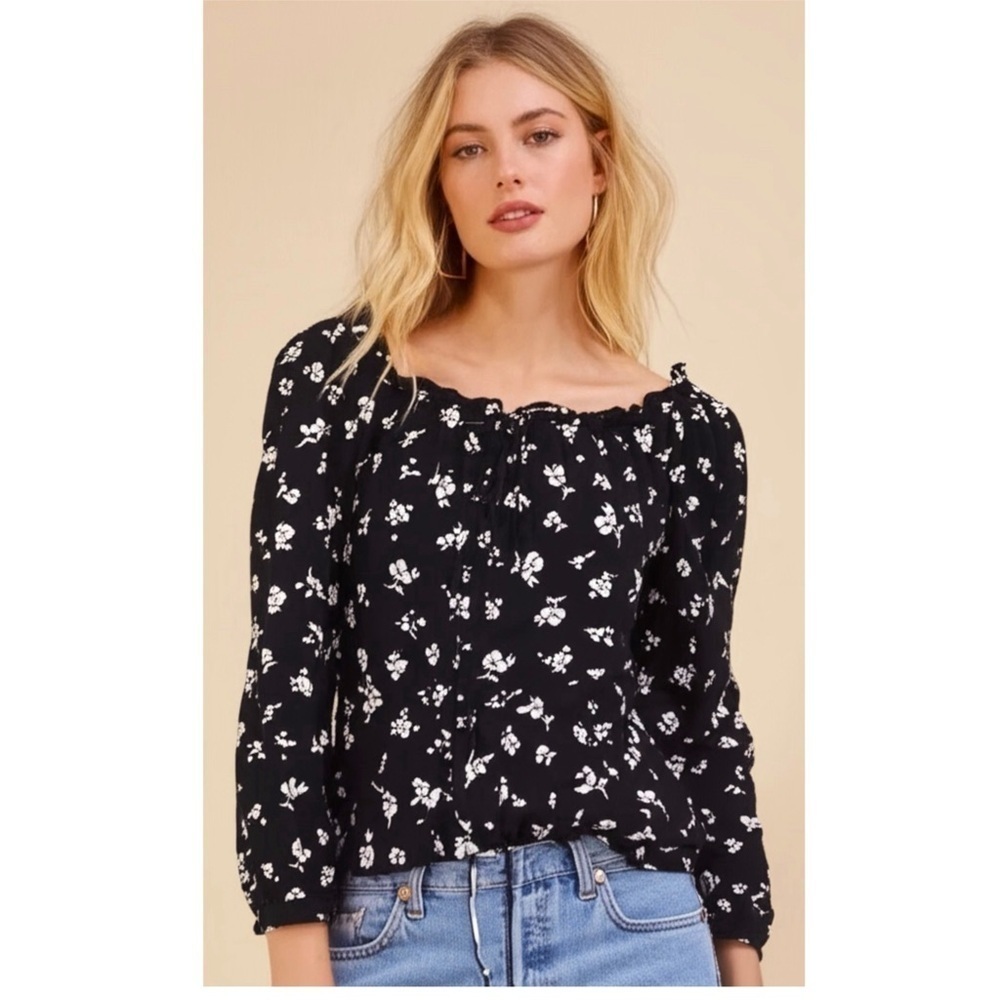 NWT Designer JAMIE MIZRAHI Sweet Baby Jamie Blouse Black Floral Sz S/M MSRP $230
